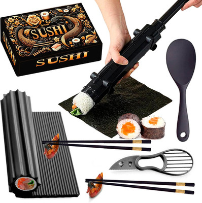 8-Teiliges Sushi Set - Rollmatte, 2 Stäbchen, 3-In-1 Avocadoschneider, Maker Rol