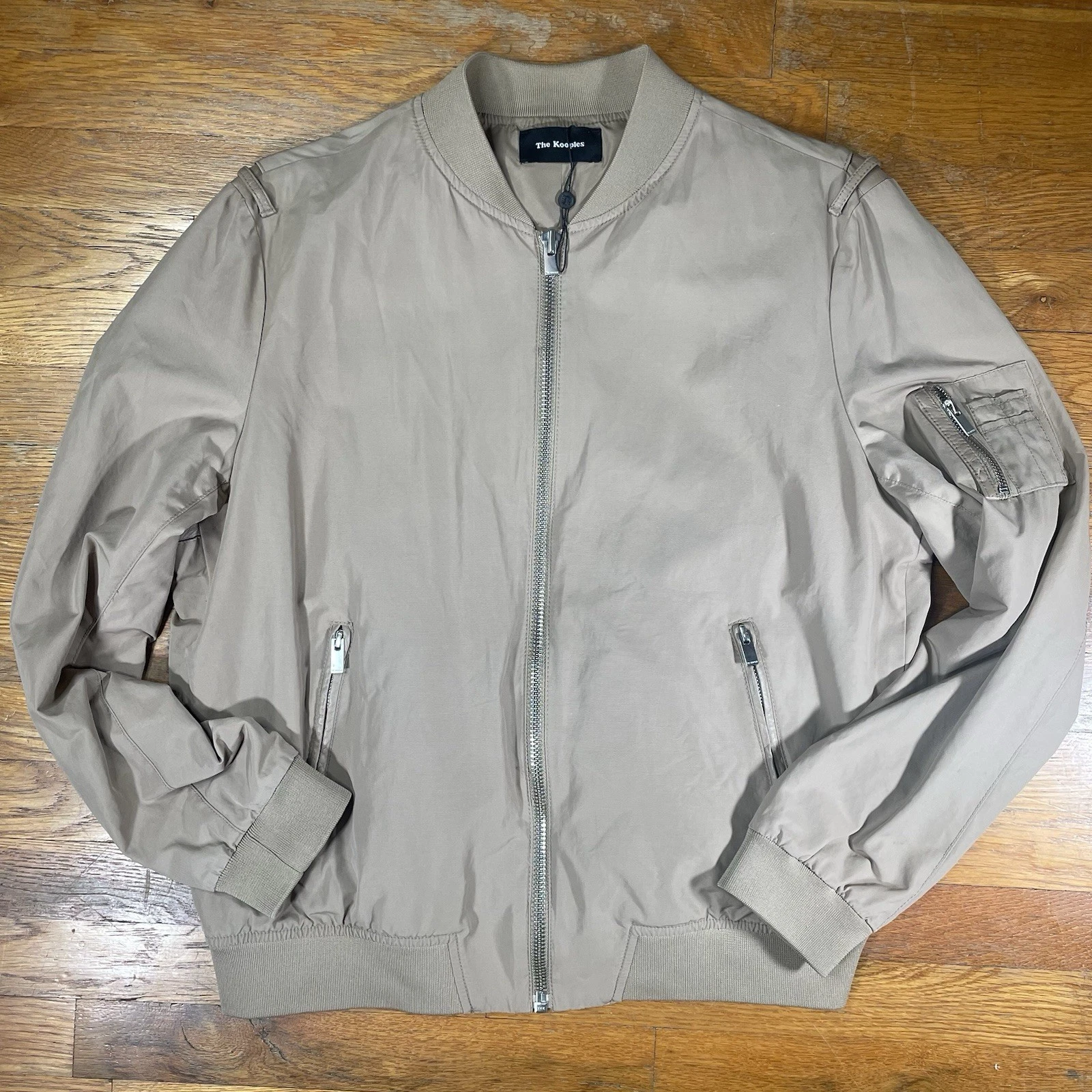 The Kooples Men's Bomber Jacket Size Large Tan Midweight W/ Leather Trim Aviator image 1
