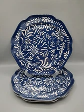 Set of 3 Karma Melamine Dinner Plates, Blue & White 10.75 In