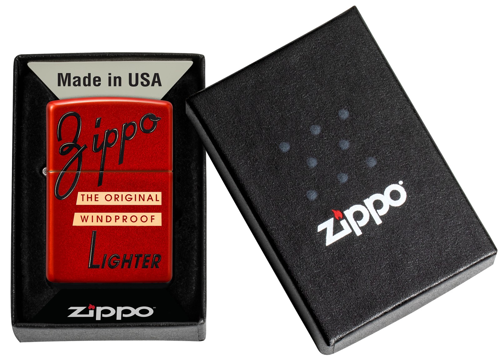 Zippo Red Box Top Desig Metallic Red Windproof Pocket Lighter, 49475-088383