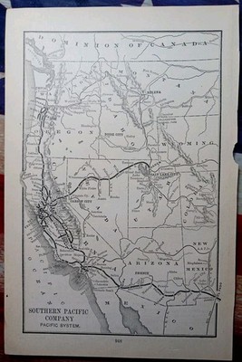 1892 Antique Railroad Map SOUTHER PACIFIC COMPANY all Train Line Routes CA NM AZ