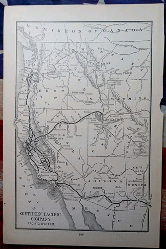 1892 Antique Railroad Map SOUTHER PACIFIC COMPANY all Train Line Routes CA NM AZ