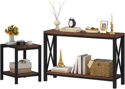 Rustic Oak 2 Tier Console Table for Entryway, Living Room, or Bedroom
