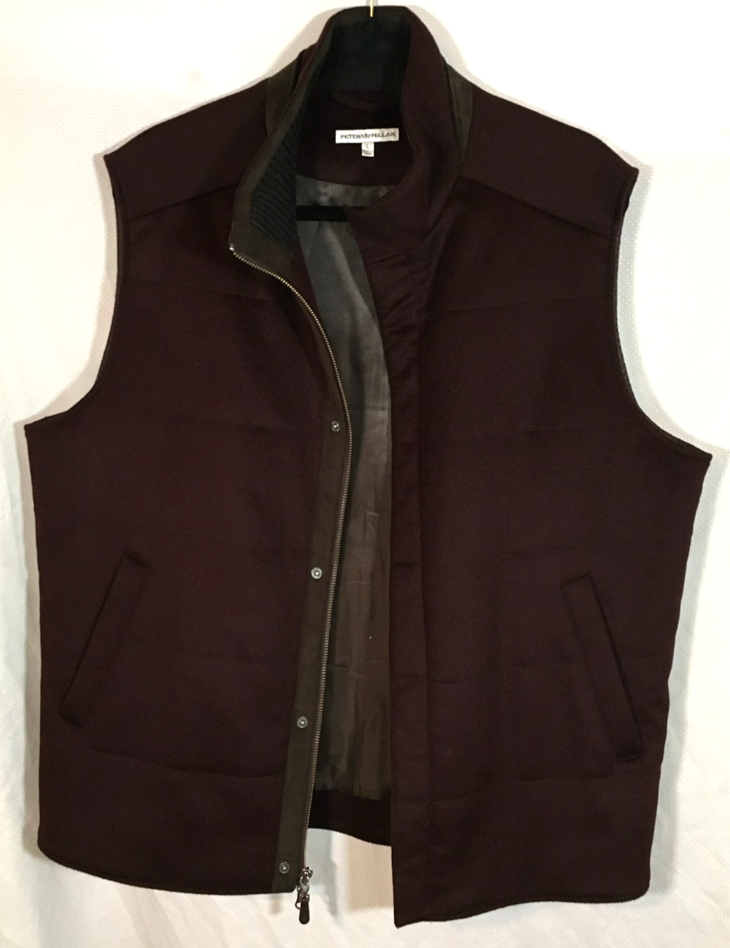 Peter Millar Wool Cashmere Full Zip Vest Men’s L Burgundy Lined Luxury