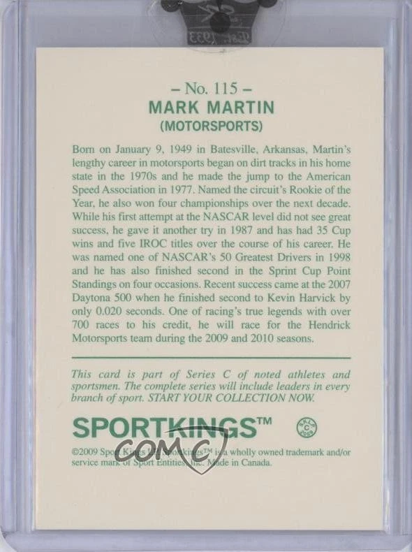 2009 Sportkings Series C Mark Martin #115 HOF - Image 2 of 2