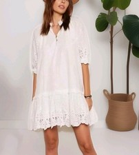 NWT Tart Mia White Eyelet Dress Women L Peasant Dainty Cotton Cottagecore