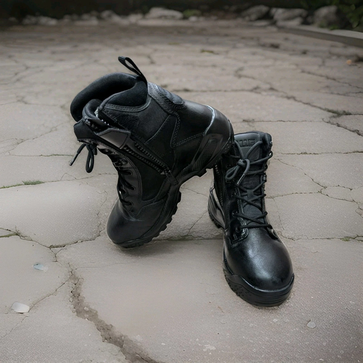VTG Military Boots Mens Size 8 D Black Leather Firefighter Biker Zip Toe RED WING 4273 Firefighter Black Leather Steel Toe 8\ main image 2