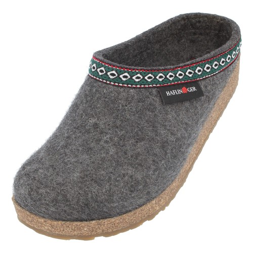Haflinger Womens GZ Classic Grizzly Wool Clog Slipper Grey Size 7