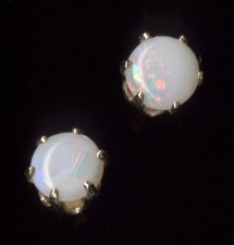 14K Fine Solid Yellow Gold 5mm Round White Fire Lab-Created Opal Earrings zG