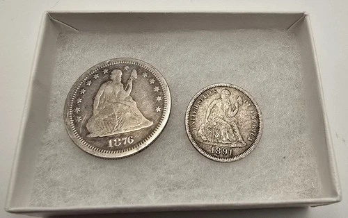 Silver Seated Liberty Quarter And Dime