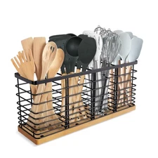 Extra Large Kitchen Utensil Holder with 4 Compartments Matte Black Metal holder 