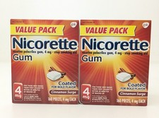 2 Nicorette Nicotine 4mg Stop Smoking Aid Gum Coated Cinnamon Surge 2/26 8/26