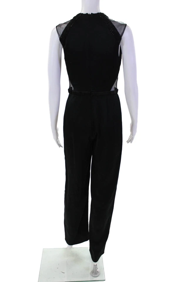 Pamella Roland  Women's V-Neck Sleeveless Beaded Straight Jumpsuit Black Size 4 - Image 3 of 4
