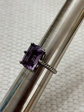 Sterling Silver Emerald Cut Amethyst Ring