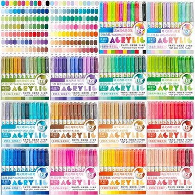 12 Colors Acrylic Paint Gel Pens Set - 1.0mm Floating Ball Tip High Gloss Marker