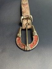 Vintage 21st Century Woman Boho Western Belt Ornate Buckle Red Stone Leather M/L