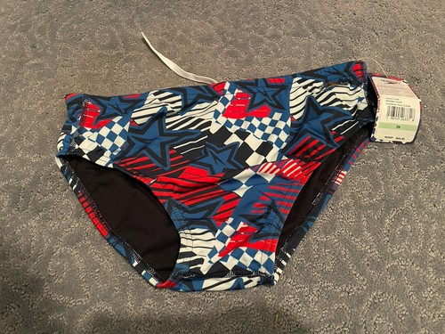 Speedo Swim Briefs Men’s 34” Multicolor Patriotic Overdrive Endurance Lined NWT
