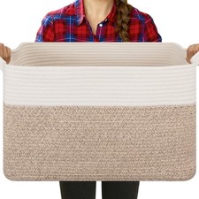 Blanket Basket for Living Room, Cotton Rope Basket for Storage, Toy Baskets B...