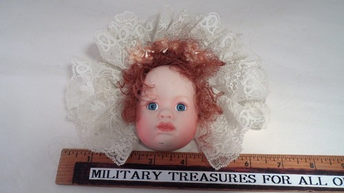 Artist Made OOAK Porcelain Doll Face Ornament Red Hair Baby Lace Bonnet #2 - Picture 7 of 10