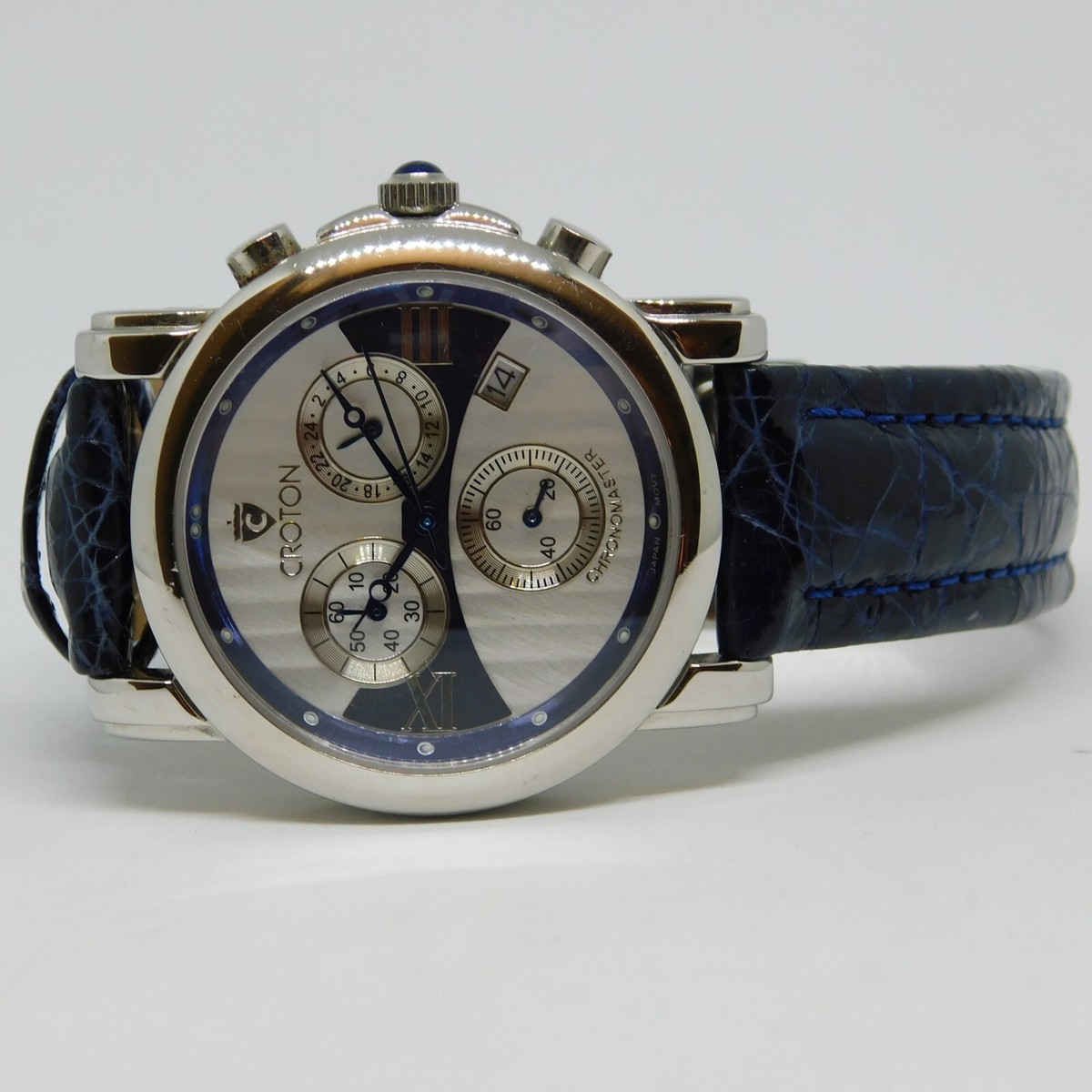 Croton Chronomaster Quartz Chronograph Watch Blue Leather Strap Date Display Croton Men Wristwatches with Chronograph for sale - eBay main image 2
