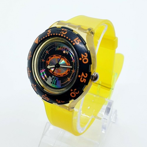 1994 Nero e Arancione Swatch Scuba 200 Orologio, 90s Giallo Cinturino Swatch  Watch Rare | eBay