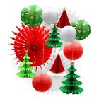 14Pcs Assorted 3D Christmas Honeycomb Paper Lantern Christmas Fan Set