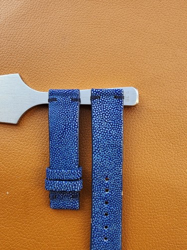 Blue Size 20/18 mm Genuinne Exotic Leather Skin Watch Strap Band-Handmade - Picture 3 of 9
