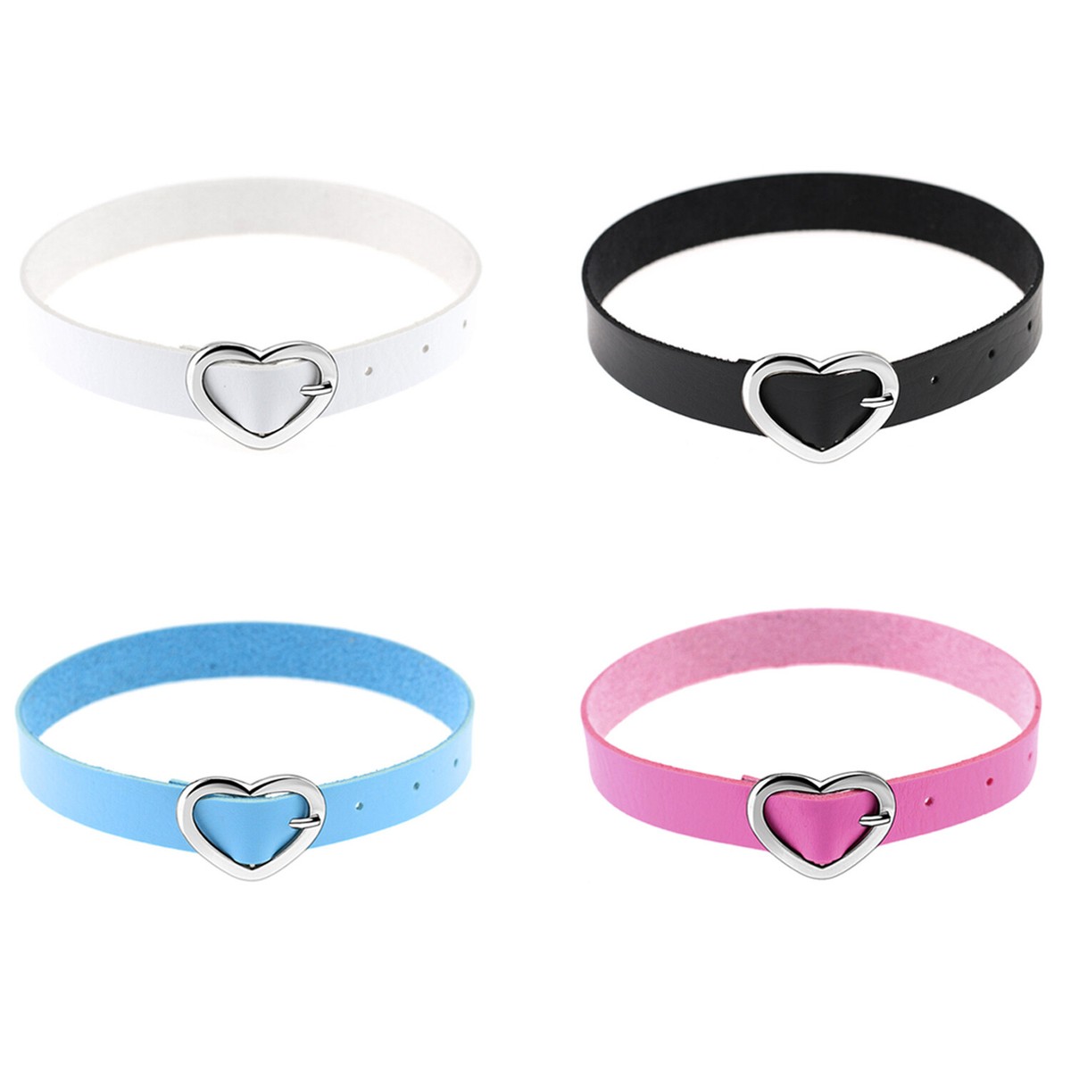 Womens Girls PU Leather Love Heart Belt Buckle Choker Collar Necklace  Adjustable