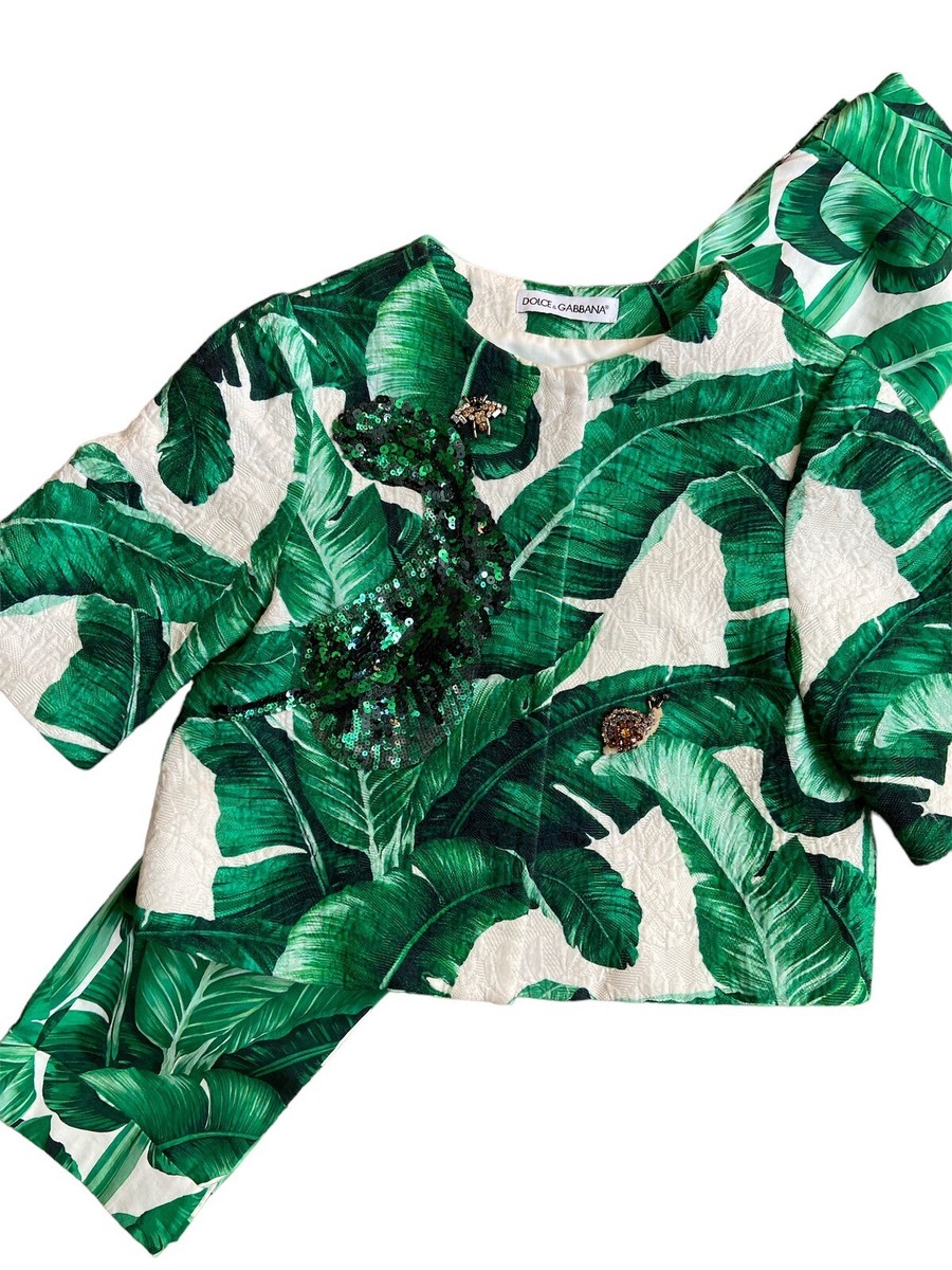 Dolce Gabbana Banana Leaf Cropped Jacket Pants Set 9/10