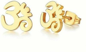 Authentic Cut-out Ohm Om Aum Symbol Earrings Stud Post Gold Plated