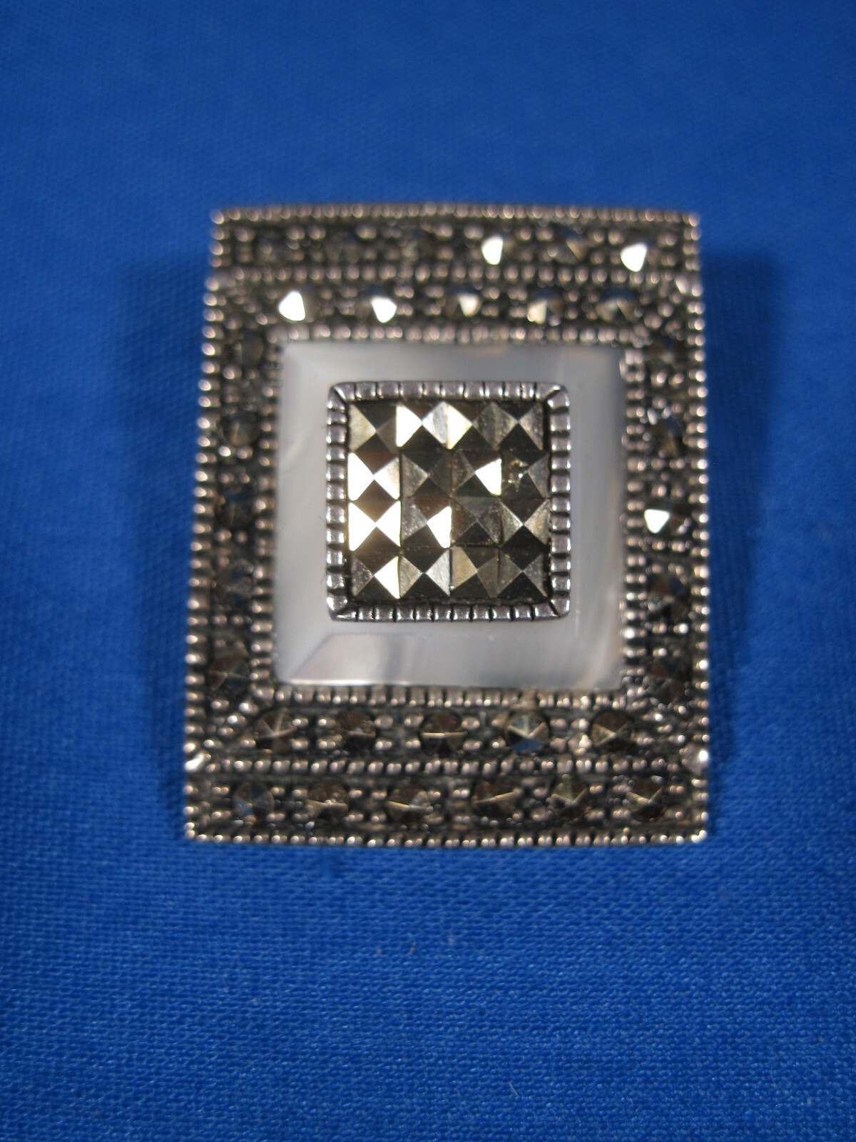 Sterling Silver Marcasite Rectangular Pendant Sig… - image 4