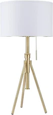 NEW Brushed Gold Base w/ White Fabric Shade 32"-37" Adjustable Table Lamp 31171