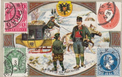 GRAINS DE VALS LA VERSTOPFUNG - Die Post in Österreich (106x70mm) französischer Text