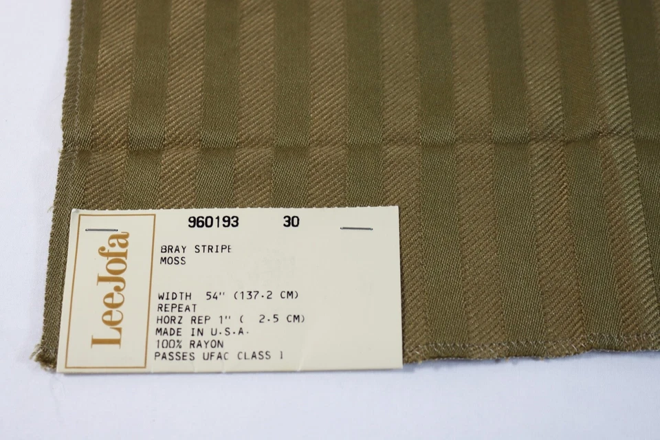 Vintage Designer Fabric Upholstery Sample LEE JOFA Bray Stripe Moss Green 12"SQ - Image 2 of 4