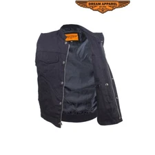 Men's Concealed Carry Black Denim Motorcycle Club & Biker Vest with Zipper