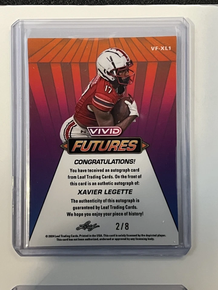 2023 Leaf Vivid Panthers Xavier Legette RC Auto Red Mojo Rookie Autograph #d 2/8 - Image 2 of 3