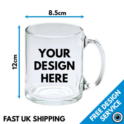 Individuell bedruckte Klarglas Tasse   Personalisierter Druck Geschenk Bild Logo Text Becher