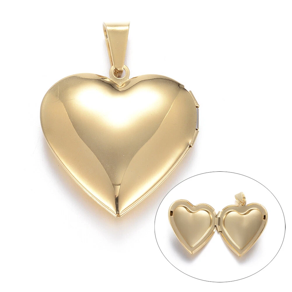 10x Puffy Heart Stainless Steel Locket Pendants Photo Frame Charms 29x29x7mm