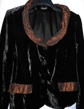 Basler Black Silk Velvet Jacket 48 Uk 22 With Ruffled Bronze Collar Detail