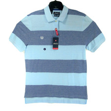 New Chaps Men's Blue Size Medium Natural Stretch Polo Shirt Striped Colorblock