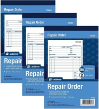 Adams Repair Order Book, Carbonless, 2-Part, White/White, 5-9/16 X 8-7/16 Inches