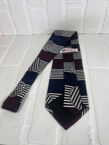 Watch It Silk Tie Made In USA Blue Purple Geometric Striped - Picture 5 of 6