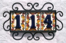 3 BLUE Mexican Tiles House Numbers High Relief & Horizontal Frame