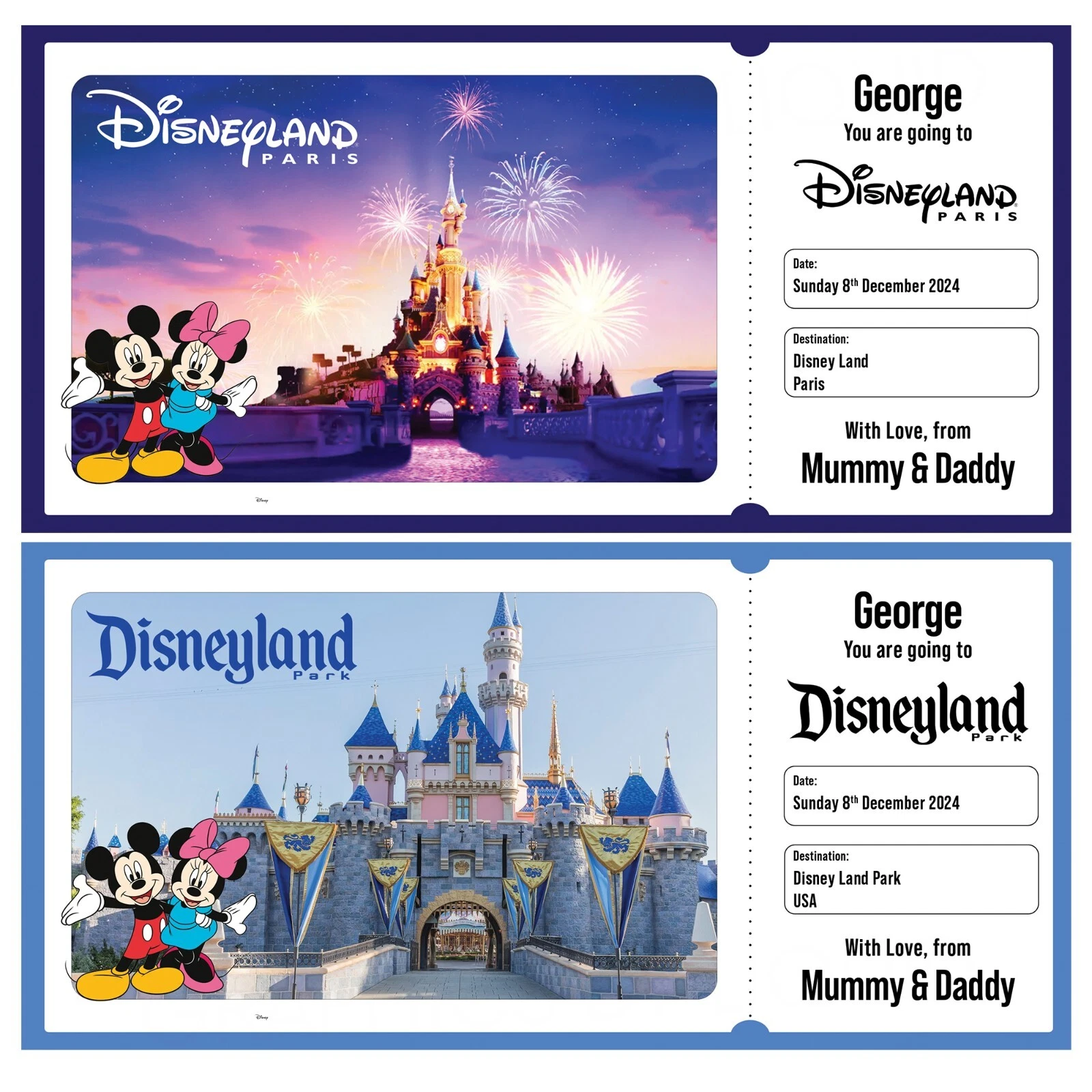 Personalised Disneyland / Disneyworld Surprise Reveal Ticket