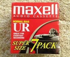 NEW Maxell Normal Bias UR Audio Cassette Super Size 7 Pack Blank 90 Minutes Tape