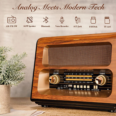 Bluetooth Vintage Radio AM FM USB Playing Wooden Retro Old Style ...