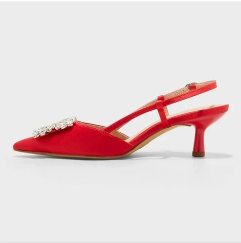 Women's Annette Satin Slingback Heels - a New Day™ Red - Picture 2 of 3