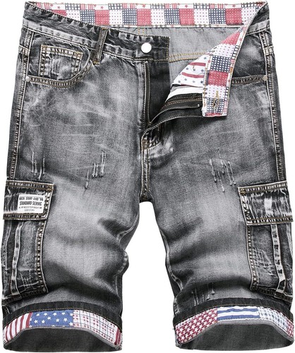 Men's Ripped Denim Shorts Casual Distressed Cotton Loose Fit Summer Breathable - Picture 28 of 33