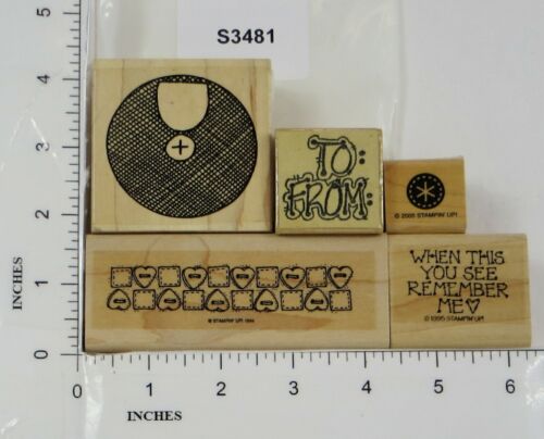 Stampin' Up! Wood Block Stamp Lot Patchwork Quilt Stitch Heart Buttons Border - Picture 4 of 4