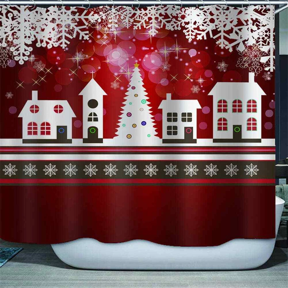 Christmas Cottage Snow 3D Shower Curtain Waterproof Fabric Bathroom Decoration Foto 4 de 4